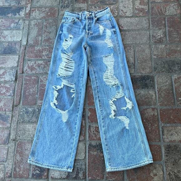 Pacsun Baggy Jean Distressed High Waisted Torn Light Wash Size 25 - Picture 2 of 5